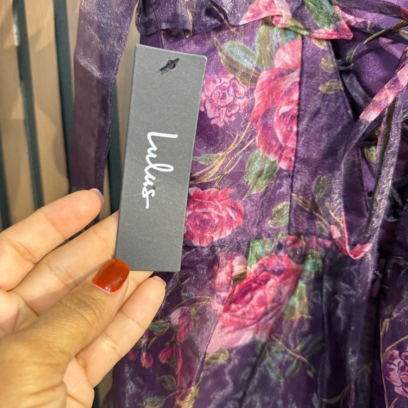 NWT Fairytale Cutie Purple Floral Tie-Strap Tiered Midi Dress Sz XS, S - Picture 11 of 16